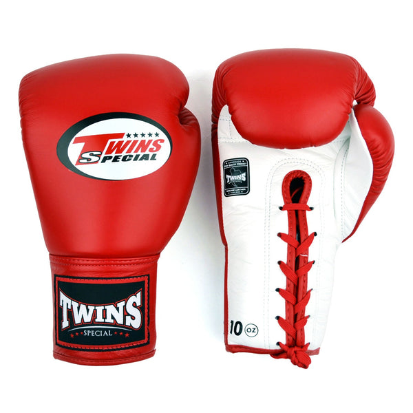 Twins Special BGLL1 Lace-up Boxing Gloves - Red-White