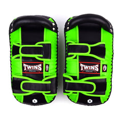 Twins Special KPL10 Curved Leather Thai Kick Pads - Green-Black