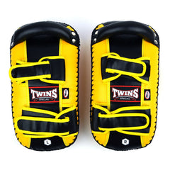 Twins Special KPL10 Curved Leather Thai Kick Pads - Yellow-Black