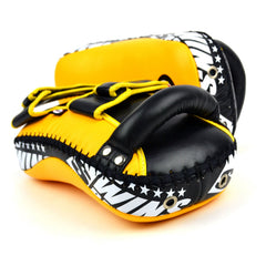 Twins Special KPL10 Curved Leather Thai Kick Pads - Yellow-Black