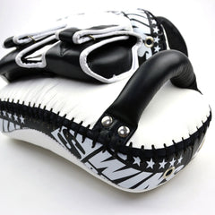 Twins Special KPL12 Deluxe Curved Leather Kick Pads - White-Black