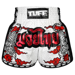 TUFF Muaythai Shorts Retro Style - MSC121 - White Twin Tiger