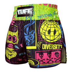 TUFF High-Cut Retro Muaythai Shorts - RMS119 - Neon Graffiti